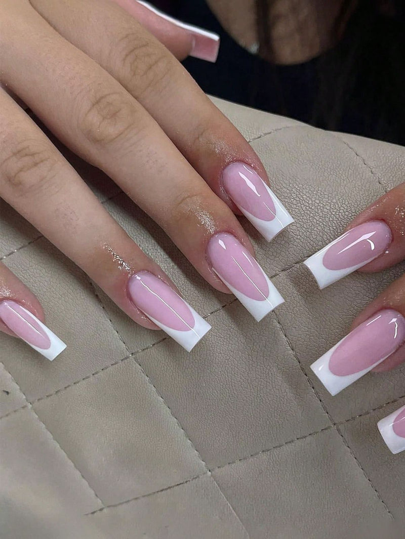 Pose Gel-X coffin XL, french blanche sur base rose